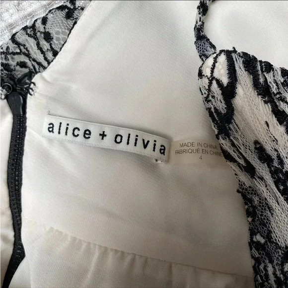 Alice + Olivia Cara Flared Lace Mini Dress Black Ivory Contrast Cocktail Size 4 - Picture 17 of 17